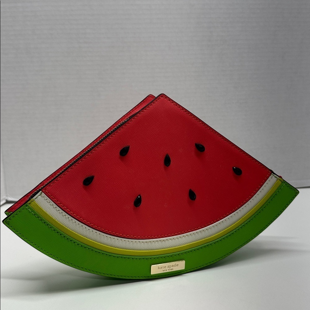 Kate Spade Watermelon Make a Splash Clutch Zip Around Iconic 3D Purse Pink Green - Picture 5 of 15